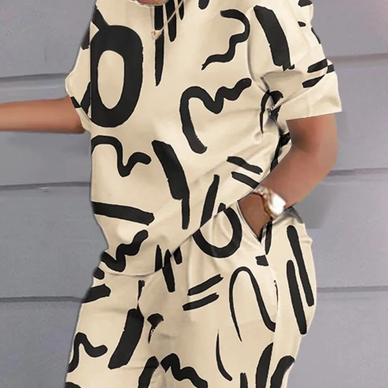 Женская летняя одежда новинка Женский комплект из футболки с коротким рукавом и