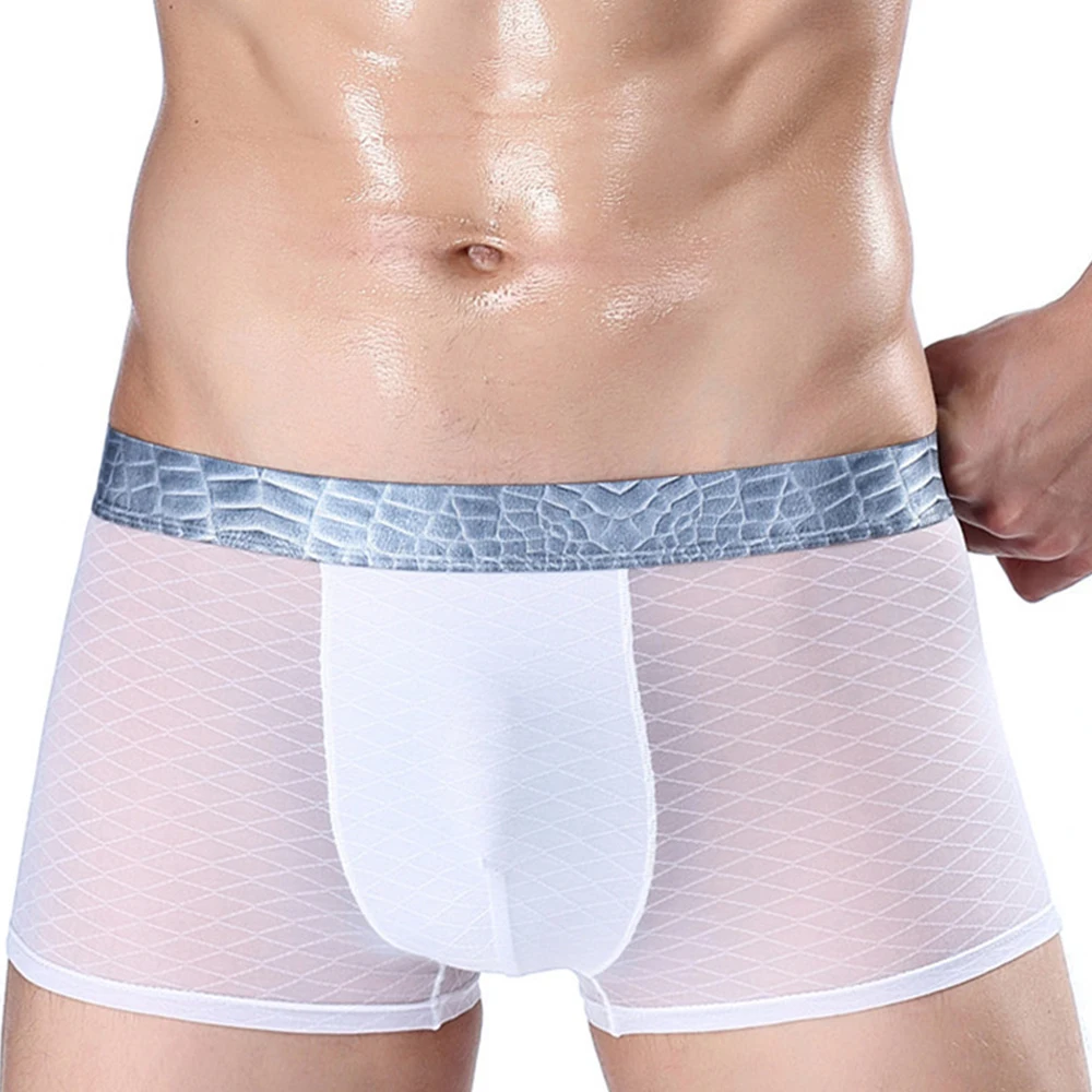 

Mens Ice Silk Breathable Seamless Boxer Briefs Pouch Underwear Mesh Shorts U Convex Pouch Scrotum Bulge Boxers Gay Underpants
