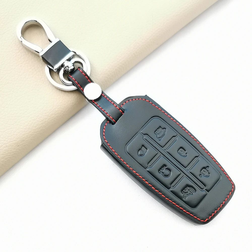

Genuine Leather Car Key Case Auto Key Fob Cover Bag Shell for Hyundai Genesis G70 G80 G90 EQ900 GV80 GV70 GV60 6 Buttons