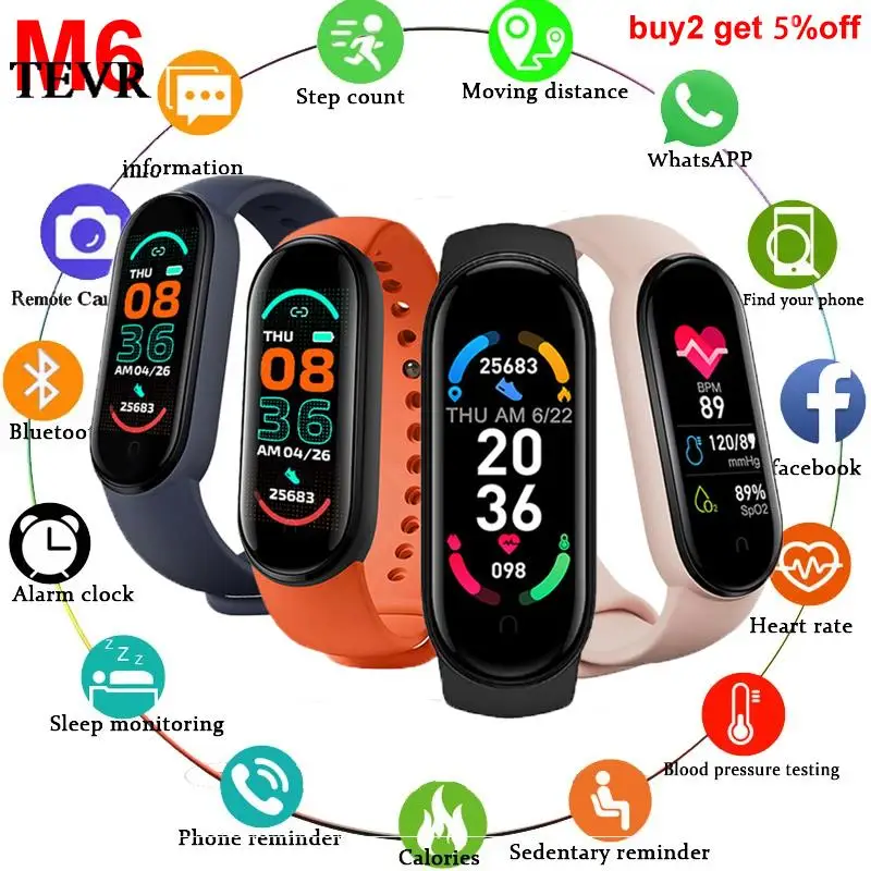 

M6 Smartwatch For Xiaomi Huawei M6 Fitness Bracelet Sport Waterproof Pedometer Watch in Russian Spanish French Smartband M6 Alar