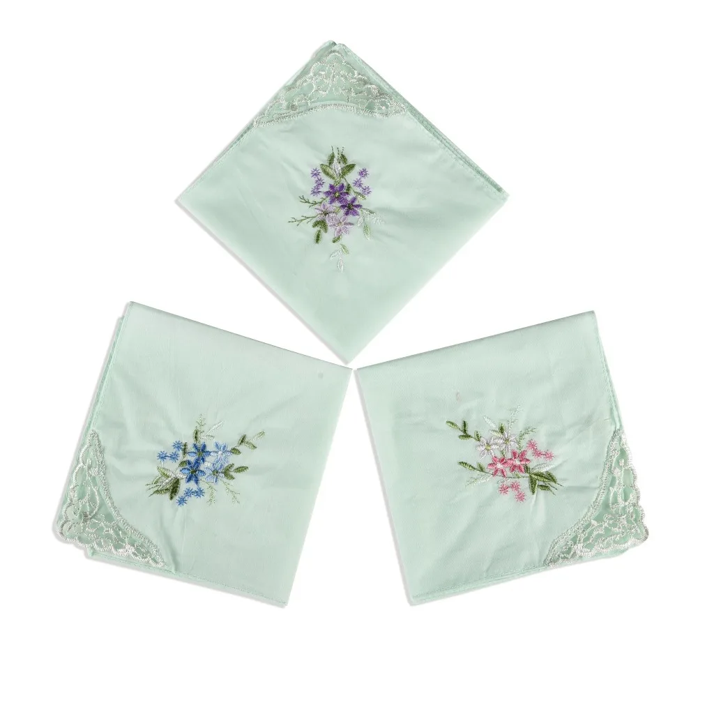 3PCS Luxury Cotton Women Hankies Embroidered Lace Flower Hanky Floral Random Color Cloth Ladies Handkerchief Fabrics |