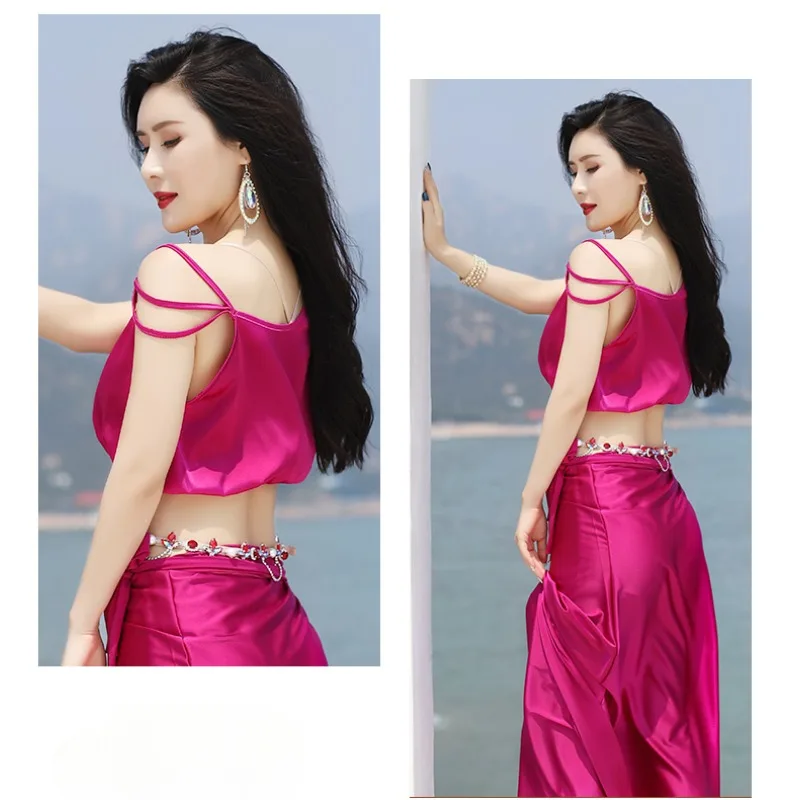 Женский костюм для танца живота выступления в восточном стиле из блестящих