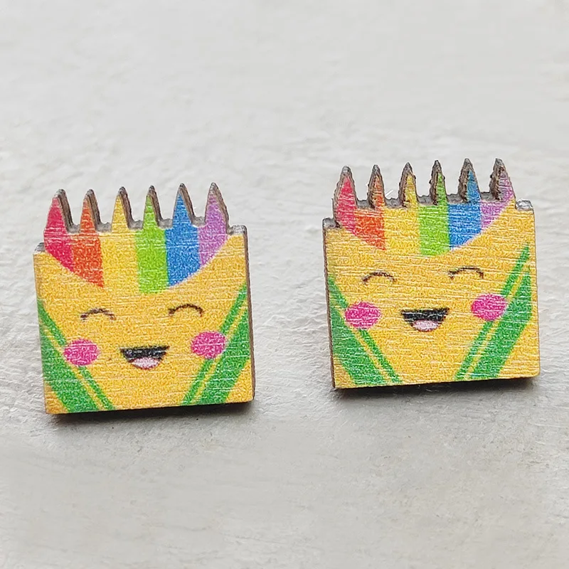 Симпатичные деревянные карандаши серьги для учеников молния линейка черная