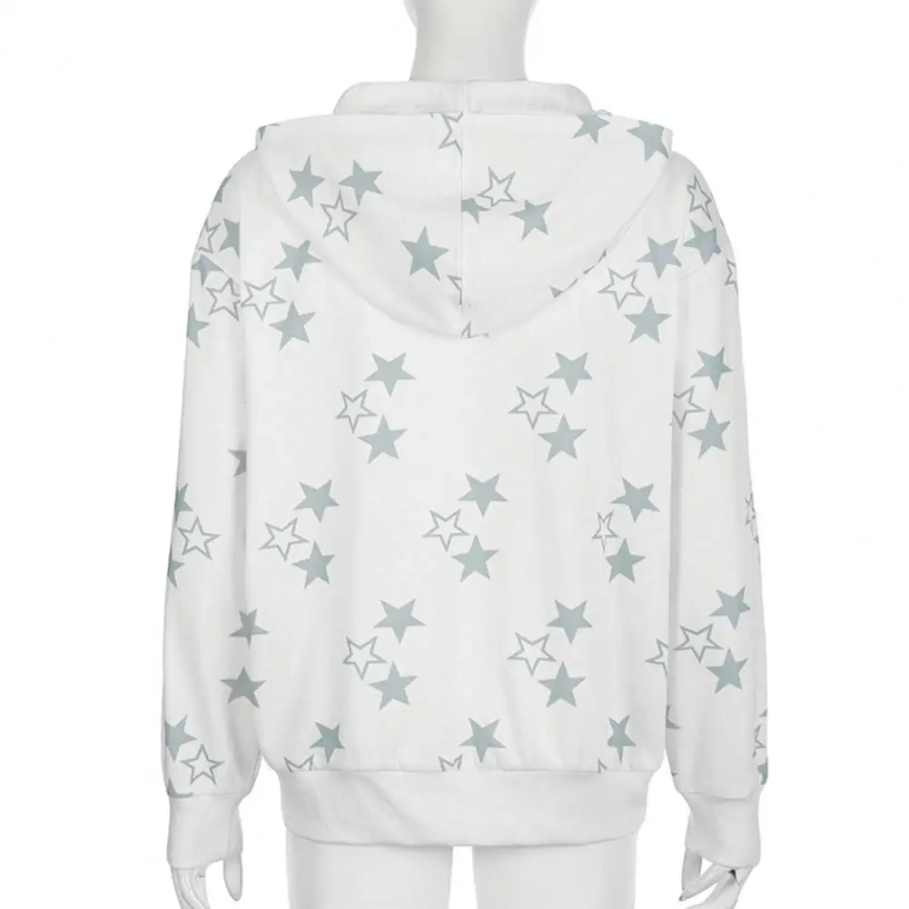 

Zip Closure Hoodie Star Print Hoodie Coat Stylish Unisex Streetwear with Pockets Zipper Closure Elastic Thread Cuff for Fall