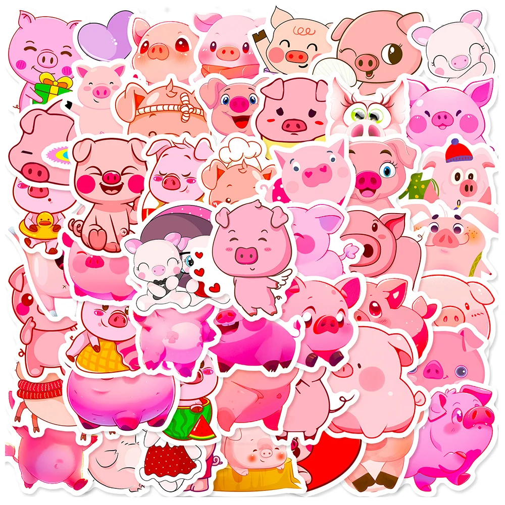 

10/30/50pcs Kawaii Pink Pig Cartoon Stickers Ins Style Girls Anime Sticker for Notebook Suitcase Laptop Car Kid Decal Toys Gift