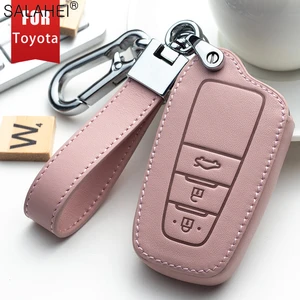 Leather Car Key Cover Case Bag Protector For Toyota Prius Camry Corolla C-HR CHR RAV4 Prado Auris Avensis Yaris Crown Aygo Hilux