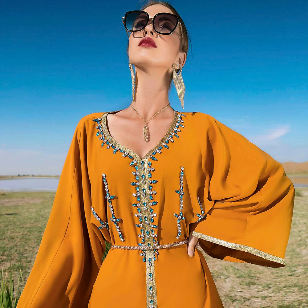 Muslim Dress Women Diamond Robes Dubai Tourism New Long Sleeved Arabic Dress Islamic Clothing Fashion Muslim Evening Dress
