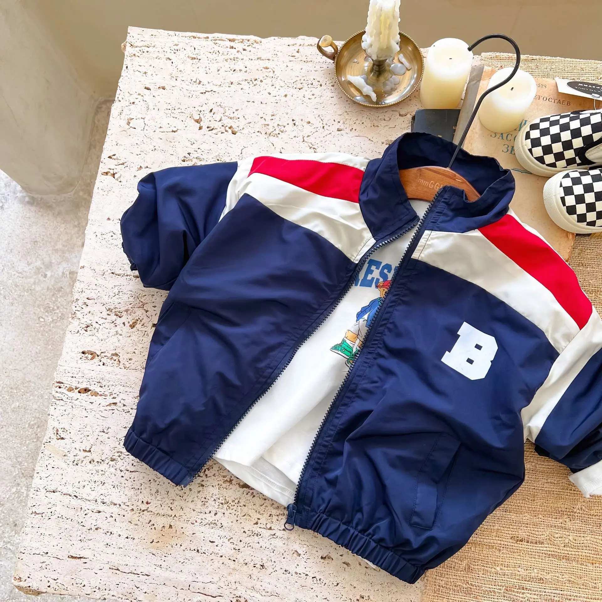 

2022 Autumn New Children Jacket Boys Girls Letter Stripe Loose Casual Coat