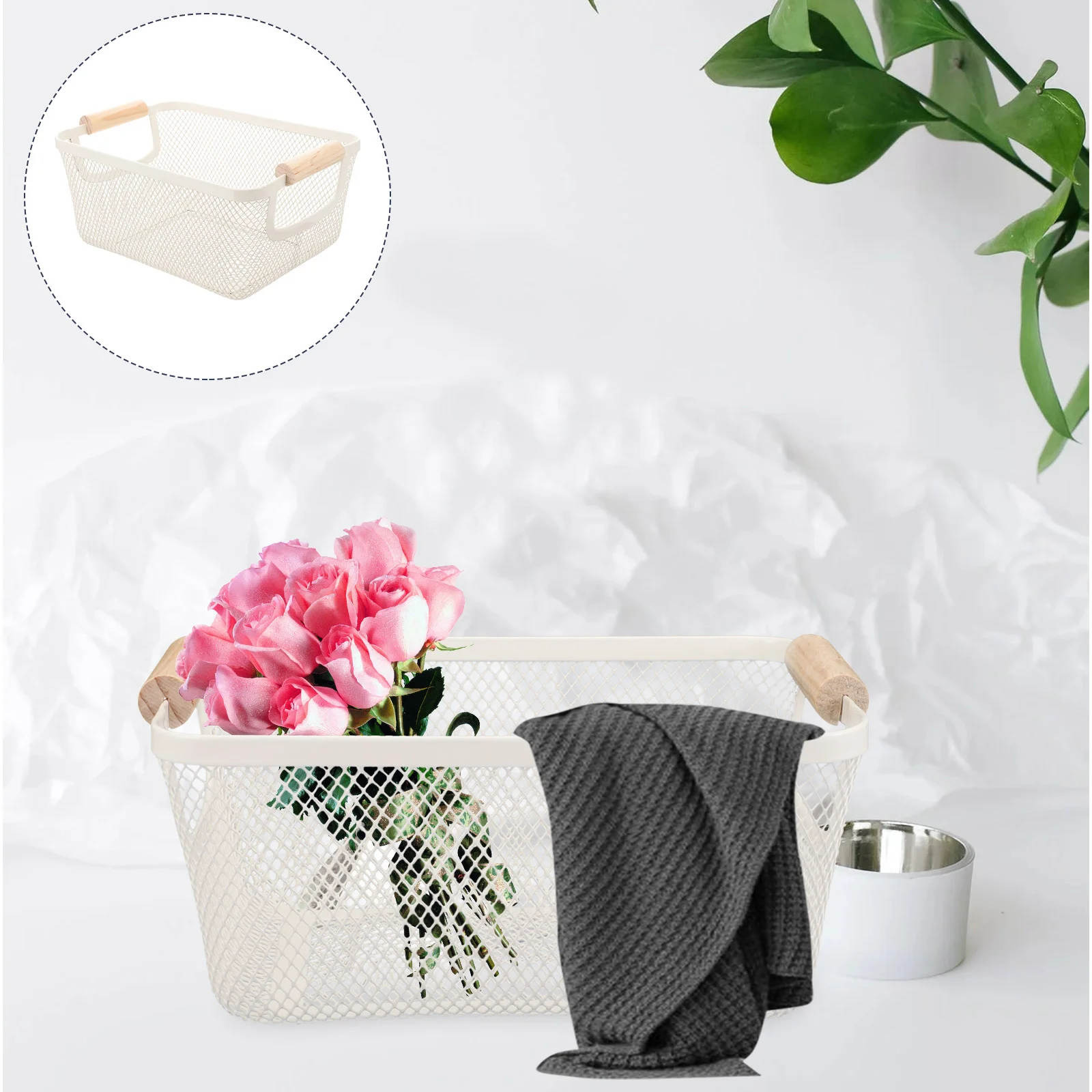 

Organizers Bathroom Wire Basket Small Handle Wooden Metal Baskets Organizing Shelves Hamper