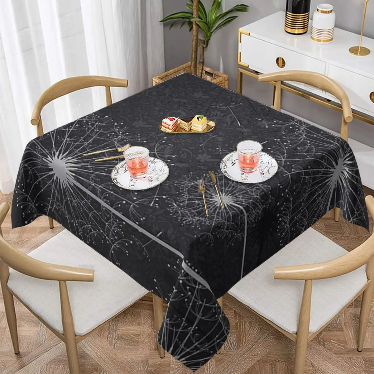 

Black White Dandelion Tablecloth Water Resistant Table Cloth Decorative Table Cover for Dining Table Buffet Parties Camping