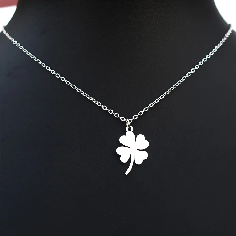 

12 Pieces Classic Four Leaf Clover Necklace Stainless Steel Pendant Choker Grass Clavicle Jewelry Wholesale With Link Chain