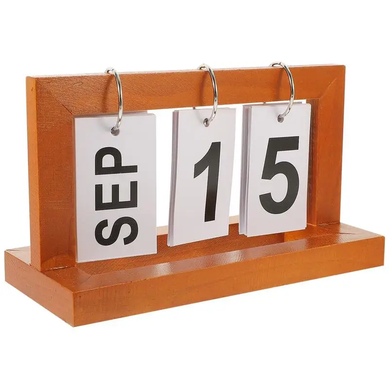 

1pc Vintage Wooden Perpetual Calendar Flip Month Date Display Desktop Schedule Daily Planner Office Home Photography Props