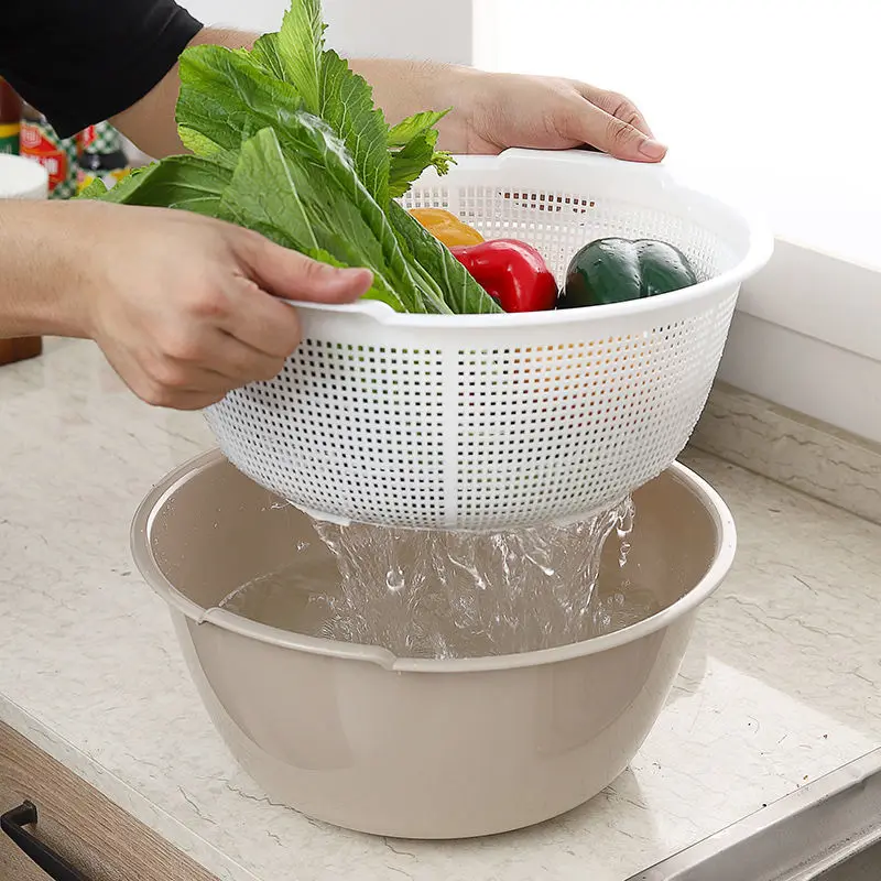 Умывальник из пищевого пластика для фруктов овощей двухслойная сливная корзина