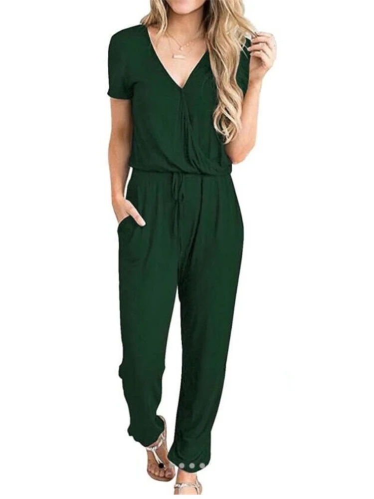 Jumpsuite Woman 2023 Spring Summer New Fashion Loose Solid V-Neck Bodysuit Pants Women Elegant Long Jumpsuits Clothes for Woman