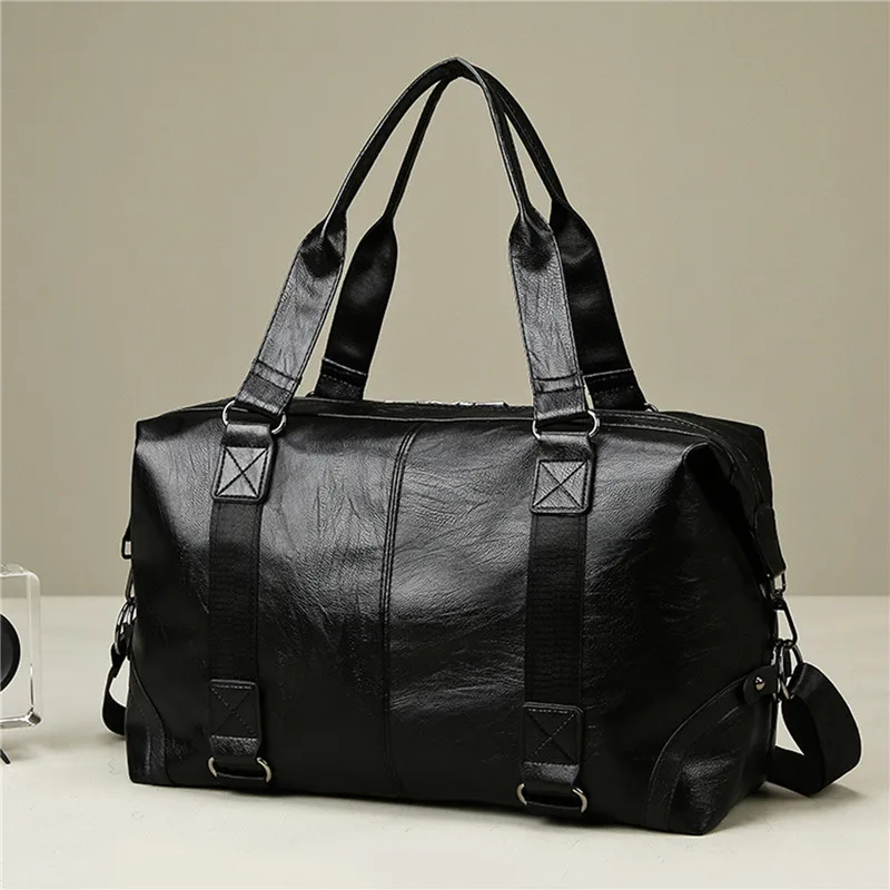 

2023 New Men's Business PU Travel Handbag Soft Leather Texture Shoulder Bag Sports TrainingLarge Capacity Handheld Crossbody