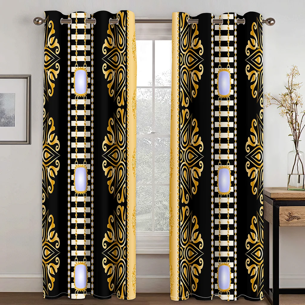 

Baroque Cheap Two Drape Modern Black Gold Brands Design Thin Curtains for Living Room Bedroom Window Decor Free Shippig 2 Pieces