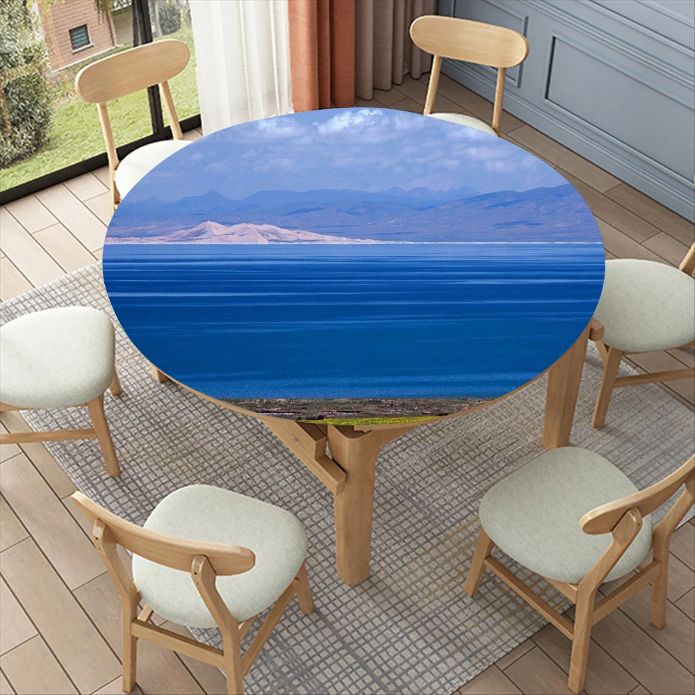 Водонепроницаемая круглая скатерть с рисунком золотых листьев