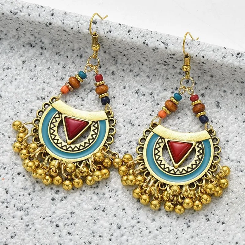 

Semicircle Geometric Pendants Gold Color Beads Dangle Earrings For Women Accessories Drop Oil Ear Piercing Ethnic Arete De Mujer