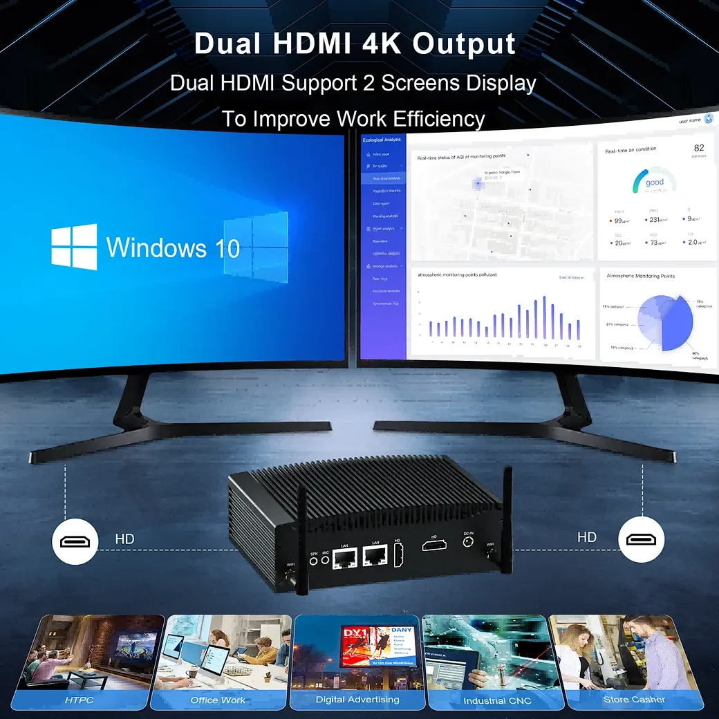 HYSTOU Dual Com Lan HD-MI безвентиляторный ПК H7 i5-8260U Mini Industrial компьютер 8 USB