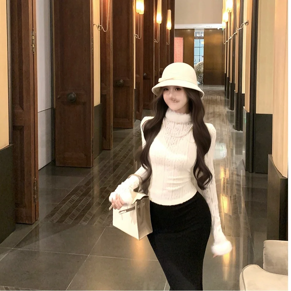 Французский кружевной плюшевый трикотаж для женщин 2024 осень и зима новинка