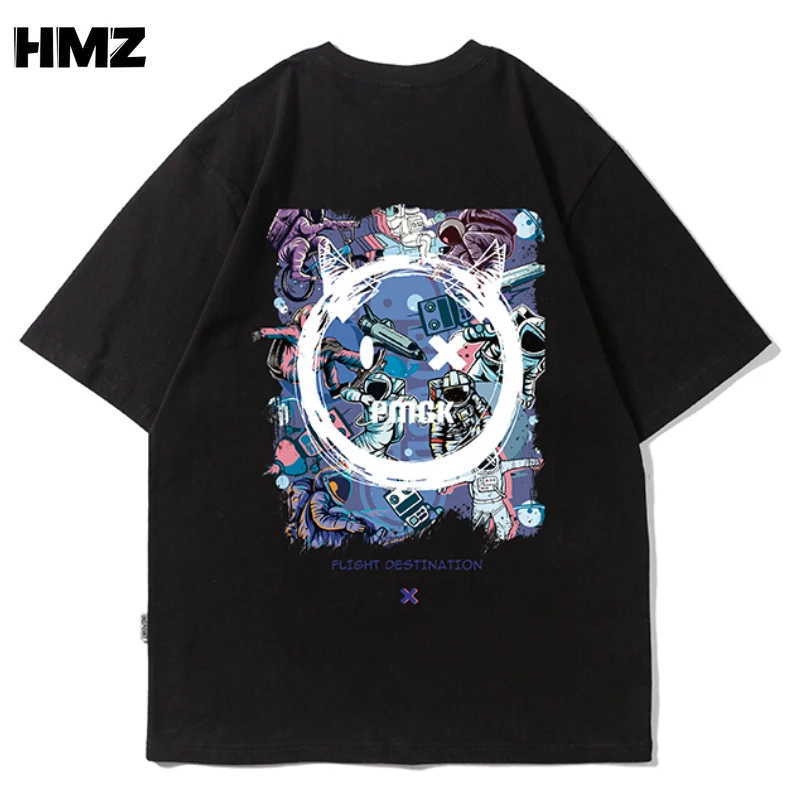 

HMZ Streetwear T Shirt Men Hip Hop Oil Print T Shirt 2022 Harajuku Cotton Tee Casual Summer Short Sleeve Cartoon Tshirt Black