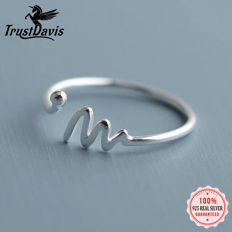 

TrustDavis 100% 925 Real Sterling Silver Fashion Waves Cocktail Opening Ring Sizable 5 6 7 Teen Girls Kids Xmas Gift XY1007