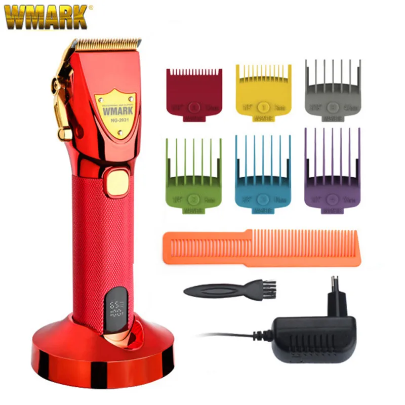 WMARK NG-2031 All-Metal Hair Clipper With Charge Base LCD Display 2500mAh 6500 RPM 9CR18 Blade Magnet Limit Comb