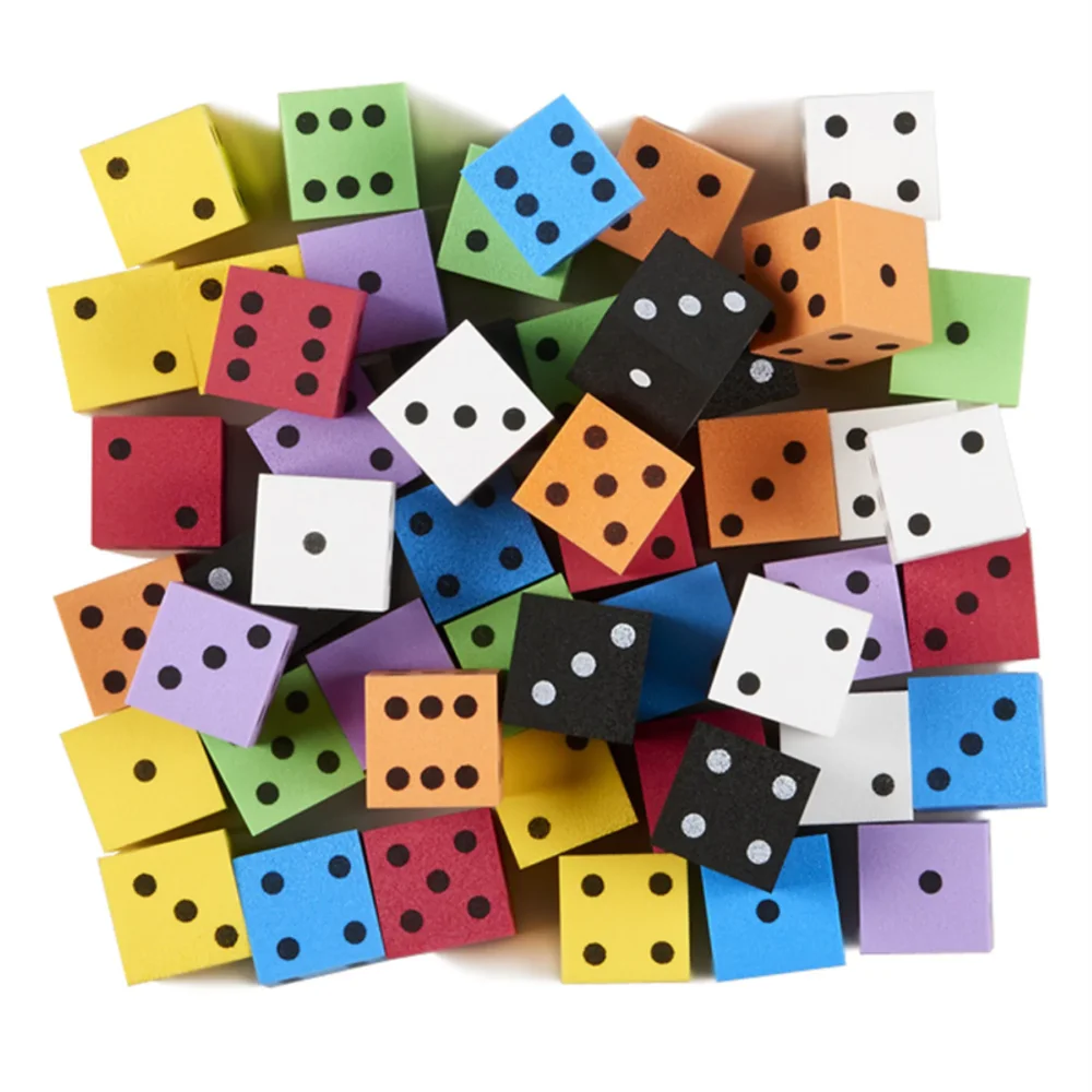 

Foam Spot Dice, 1", Assorted Colors, Bag of 50