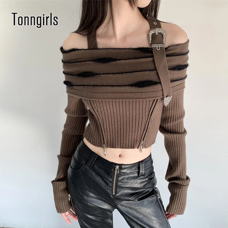 

Tonngirls Winter Harajuku Sweater Women Cashmere Off Shoulder Pullovers Y2k Vintage Tops Korean Style Fairycore Sweater Irregual