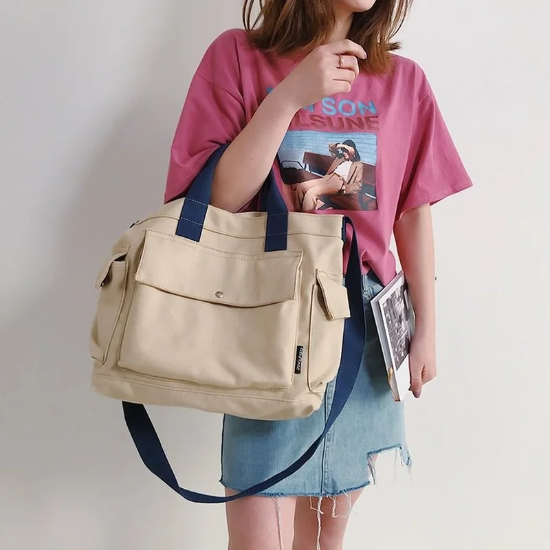 

Холщовая Сумка через плечо для женщин, большая тканевая сумка-тоут для женщин, 2022, винтажная японская Женская Студенческая сумка для книг, с...