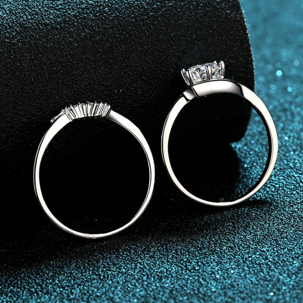 IsRainy D цвет 4 мм круглый муассанит с бриллиантом 925 пробы кольца 2-в-1 для женщин