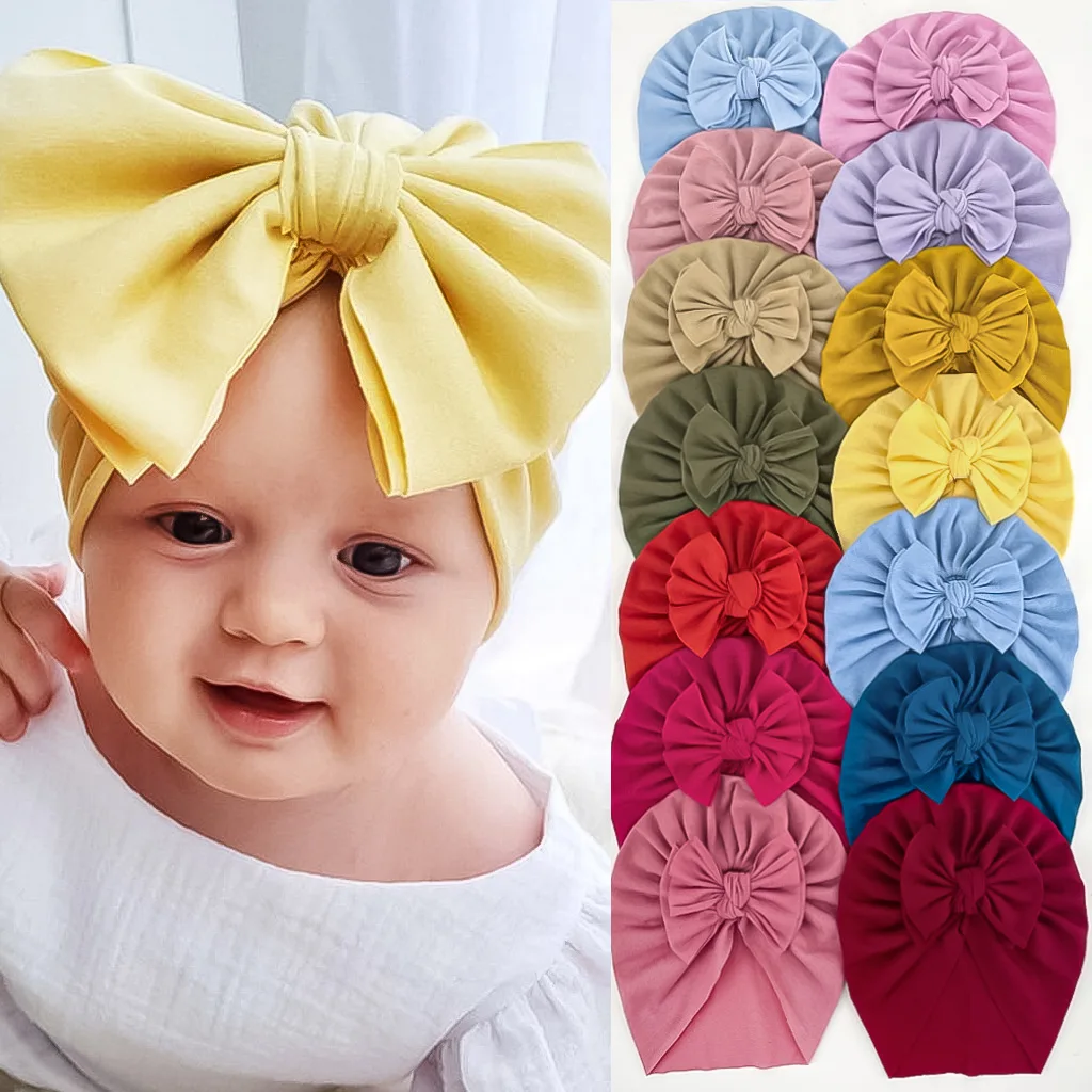 

2022 New Big Bow Baby Hat for Girl Summer Newborn Keep Warm Hats Spring Cute Soft Cap Children Bowknot Sun Hat infant Headdress