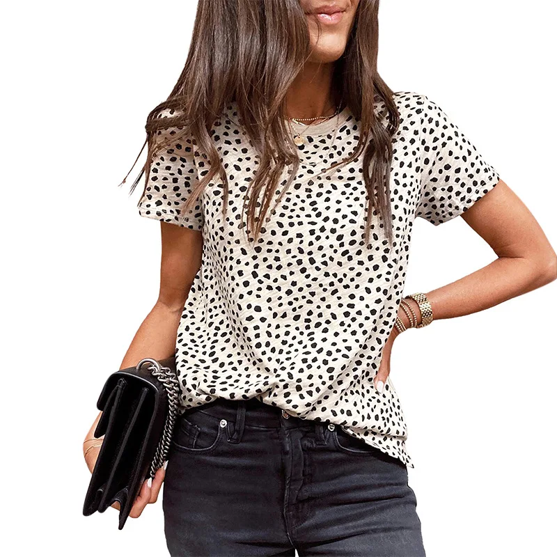 

Модная Асимметричная рубашка в горошек, летняя новая блузка с круглым вырезом и коротким рукавом, женские топы, женская одежда, блузы 25105