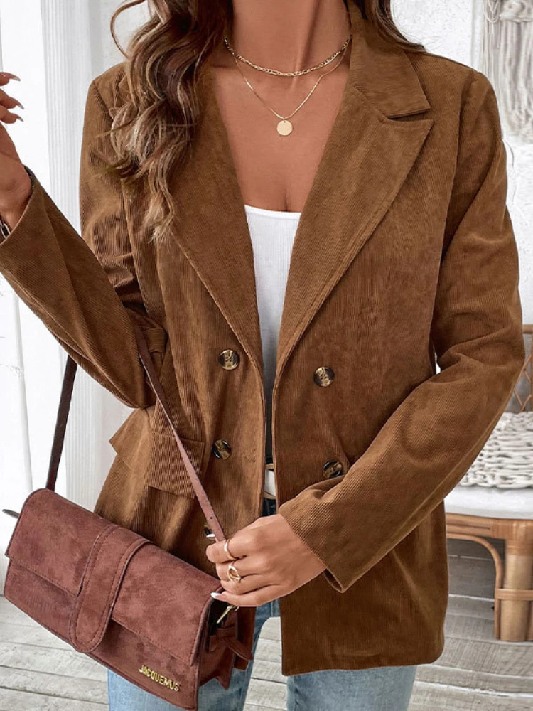 Женский пиджак осенний новый однотонный вельветовый модная уличная стильная
