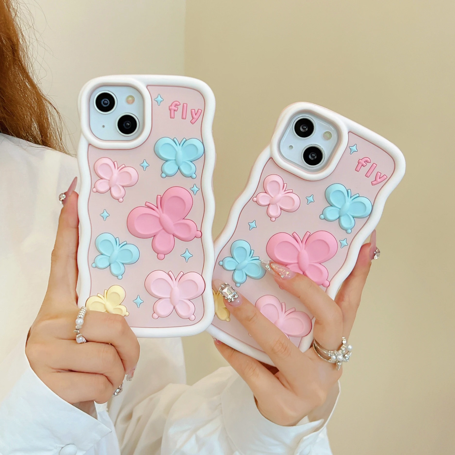 

Korea cute 3D color Flying butterfly pink silicone phone case for iPhone 11 12 13 14 Pro Max creative cartoon shockproof cover