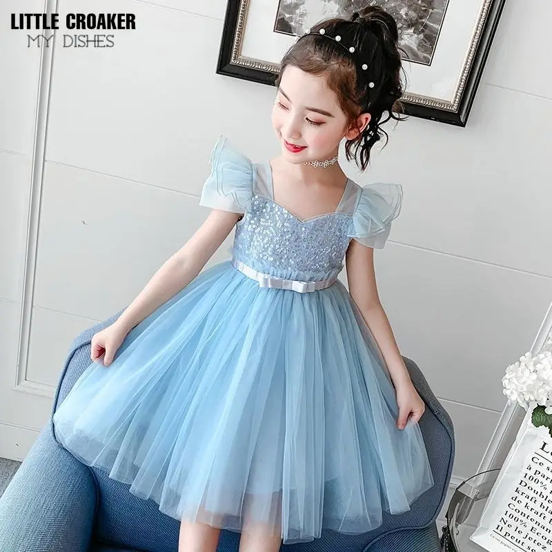 

New Dress For Girls European and American Style Short Sleeve Princess Party Formal Wedding Gown Elegant Girls Clothes