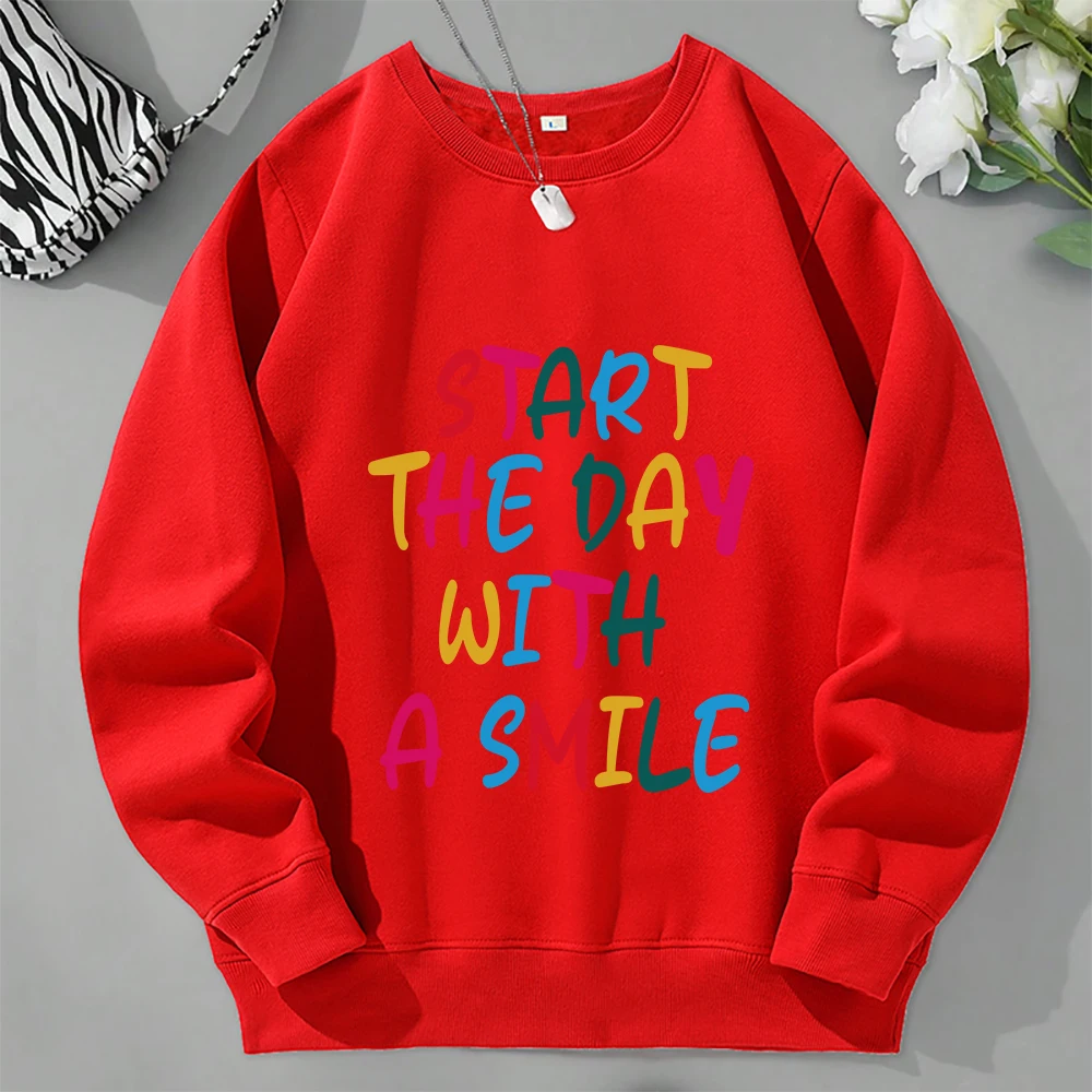 Start The Day With Asmile Print Мужские толстовки с круглым вырезом без капюшона Мужская