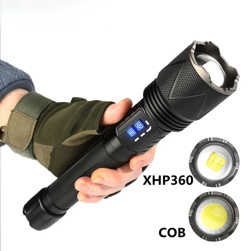 Outdoor Self Defense Flashlight 50000 Lumens Most Powerful Led Lights Usb Zoom Torch 18650 Rechargeable Battery XHP360 Hand Lamp