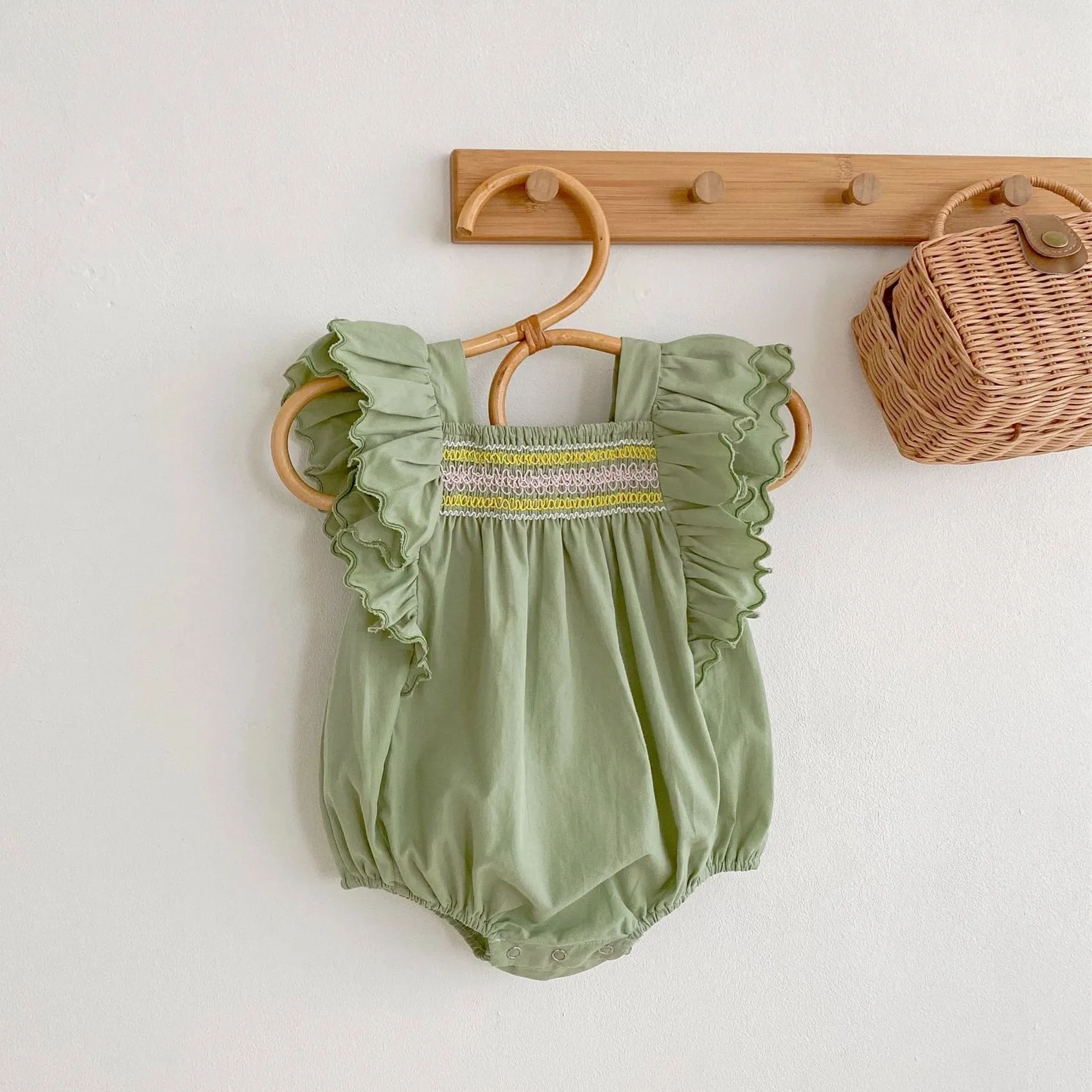 

Infant baby summer jumpsuit solid embroidery rompers girls clothes