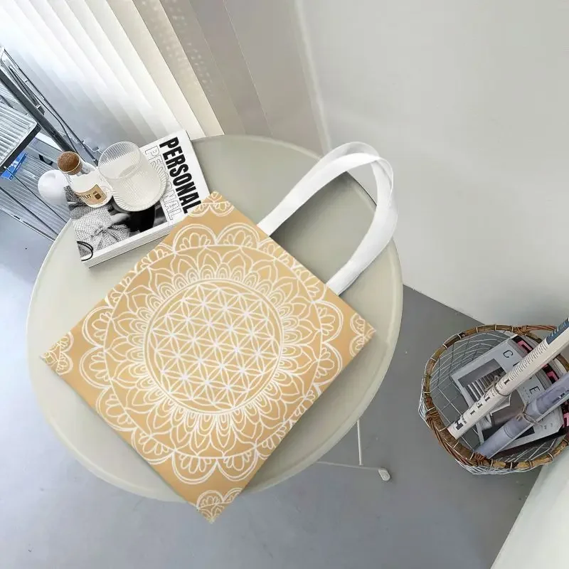 Холщовая Сумка для покупок с изображением золотого цветка жизни мандалы женские