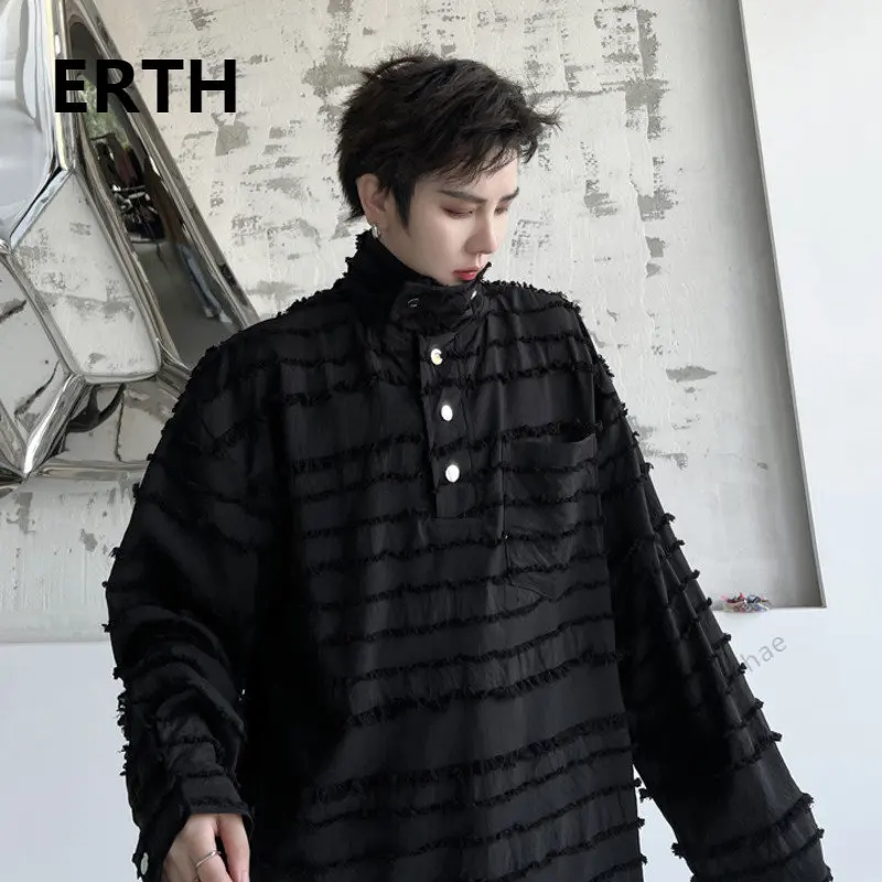 

Рубашка ERTH мужская с воротником-стойкой, модный однотонный Свободный Топ с длинным рукавом, блуза с рисунком кошки, 2023