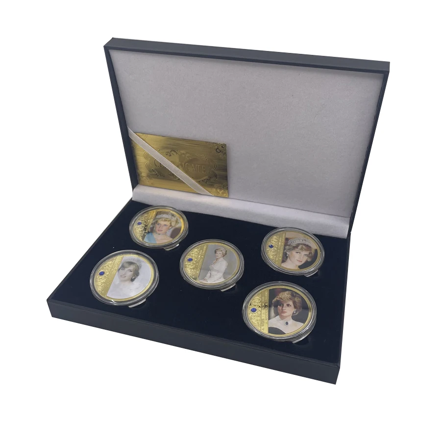 

UK Celebrity Famous Diana Princess Gold Plated Coins Collectibles with Coin Holder Challenge Coin Souvenir Gift Set