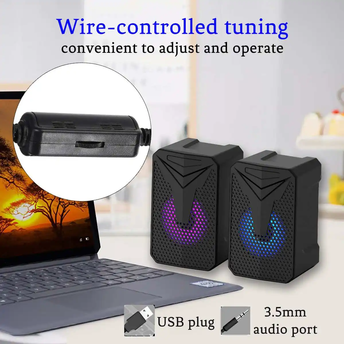 

K-1054 USB проводные компьютерные колонки Сабвуфер SoundBox светодиодсветодиодный цветное освещение Система домашнего кинотеатра для ПК настольн...