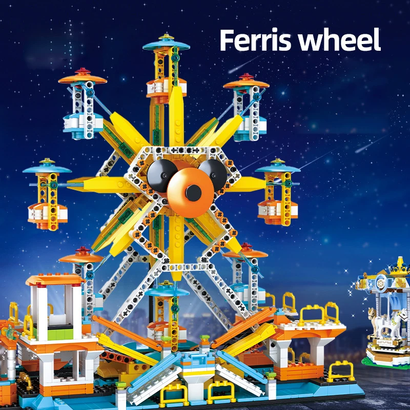 

1314Pcs City Amusement Park Ferris Wheel Building Blocks Friends Happy Playground Rotating Windmill Bricks Toys For Children