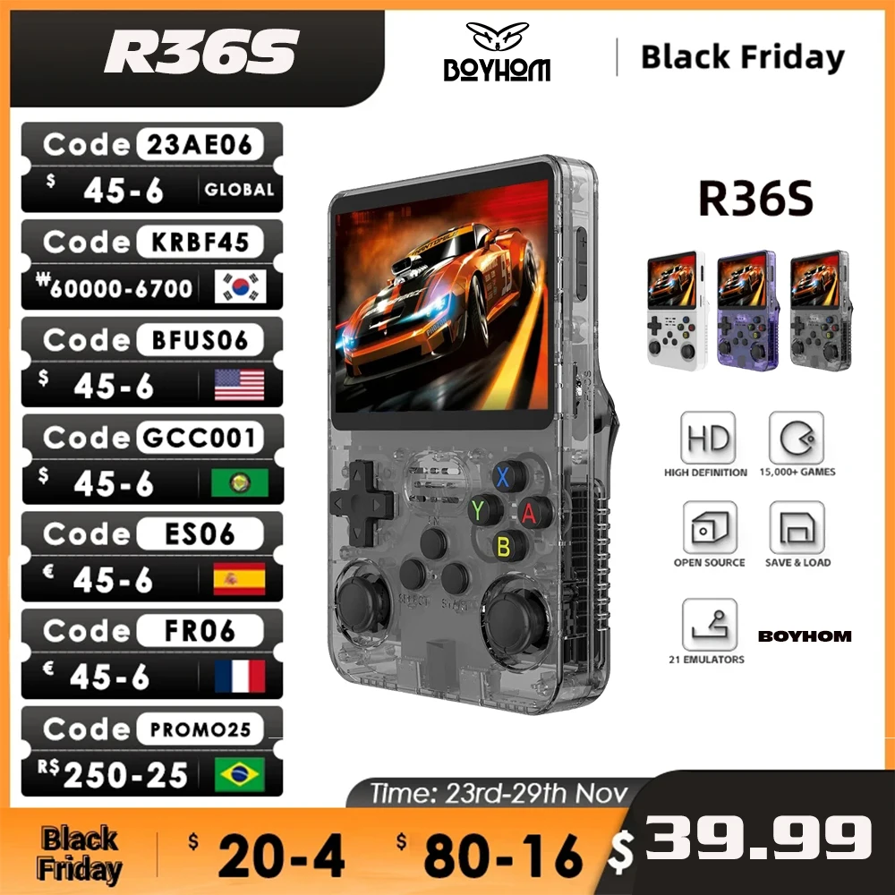 R36S 레트로 핸드 헬드 비디오 게임 콘솔 Linux 시스템 3.5 인…