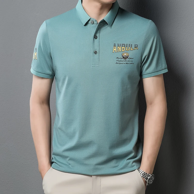 

CASUMANL Korean Fashion T Shirts 2022 Summer New Slim Fit Turn-Down Collar T-shirt Male Print Business Casual Cotton Tees Tops