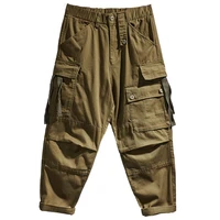 heavy washed multi pocket overalls mens loose straight casual pants boys pants military green pants
