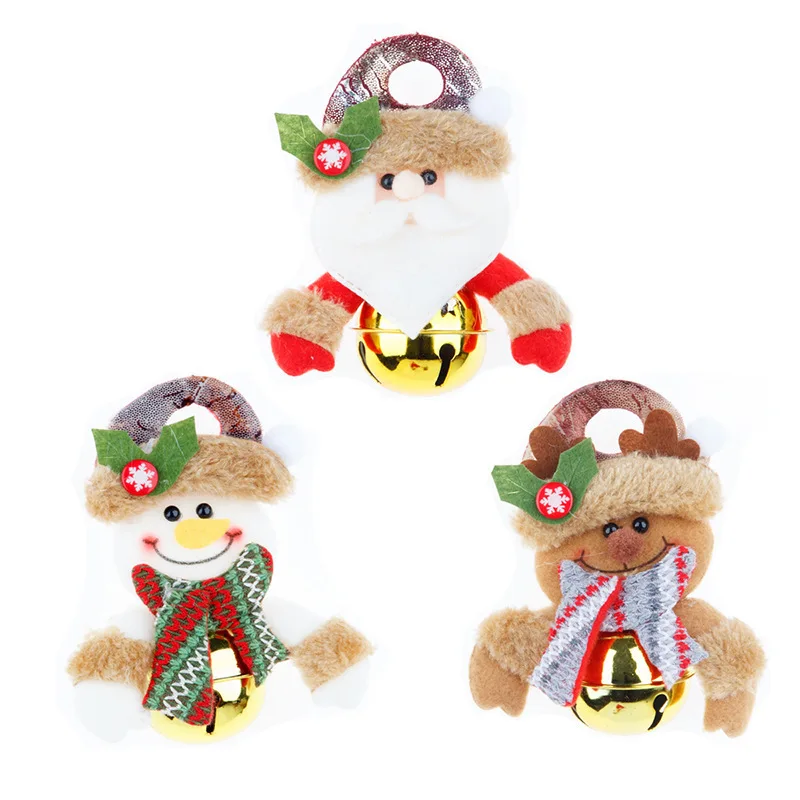 

New Christmas Bell Pendant Santa Claus Snowman Elk Doll Cartoon Metal Round Bell Pendant Christmas Tree Decoration Holiday Gift