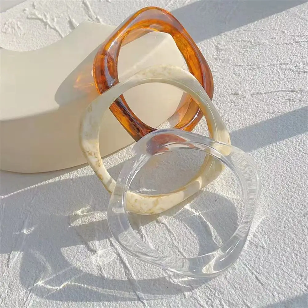 

Vintage Jewelry Gift Amber Geometric Girls Resin Bangle Wide Bracelet Women Bracelet Square Round Bangle Korean Style