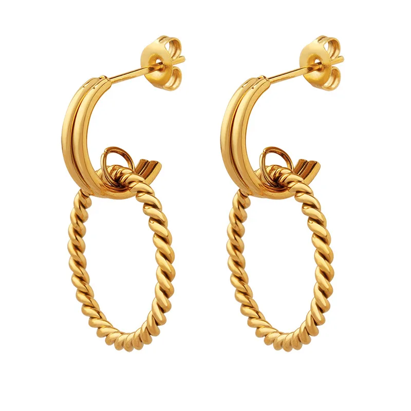 

Minimalist Style Gold Plated 316L Stainless Steel Texture C- Type Stud Earrings for Women Girls Metal Drop Earrings Jewelry Gift